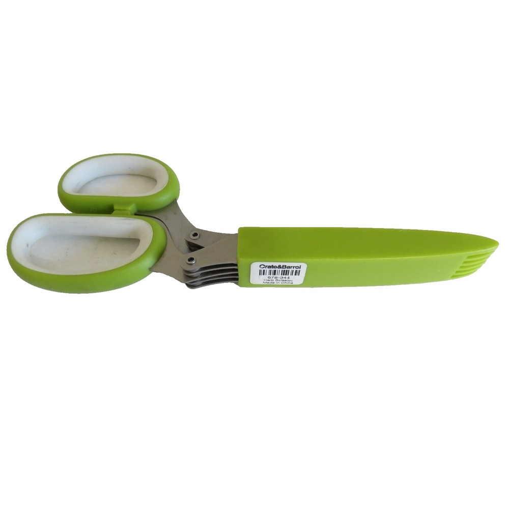 Crate & Barrel Herb Scissors 5 Blade Stainless Steel w/Cover Green